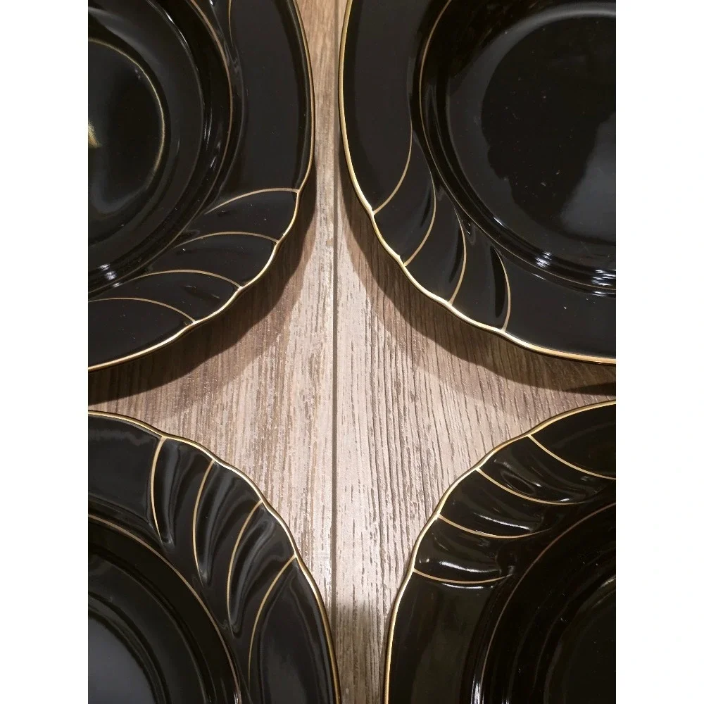 Vtg Ranmaru Wave Golden Black‎ Soup Bowls Set of 4 Gallery Collections Japan